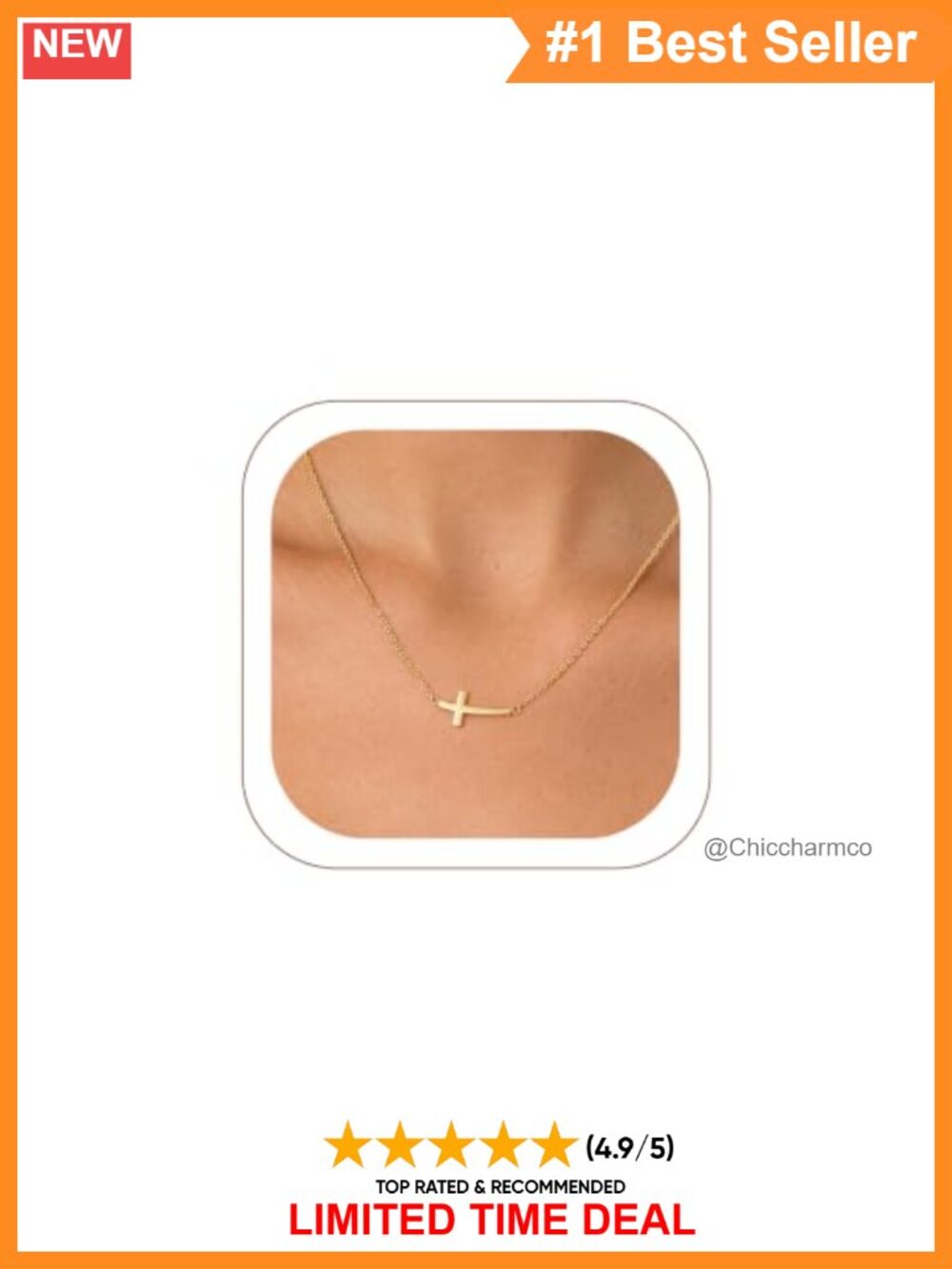 14K Gold Plated Sideways Cross Pendant Necklace Cubic Zirconia 18+2"